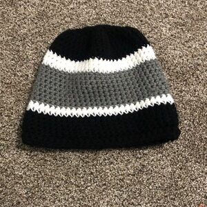 Black and Gray Striped Knit Beanie